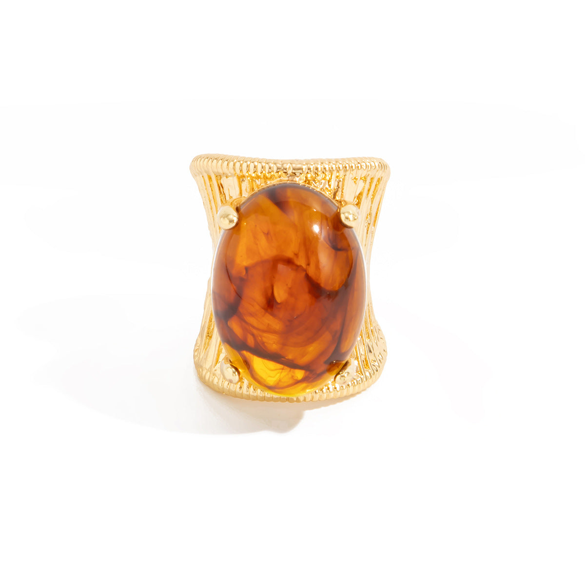 Planderful Geometric Open Ring For Women Brushed Metal Statement Vienna Verve Maillard Stone