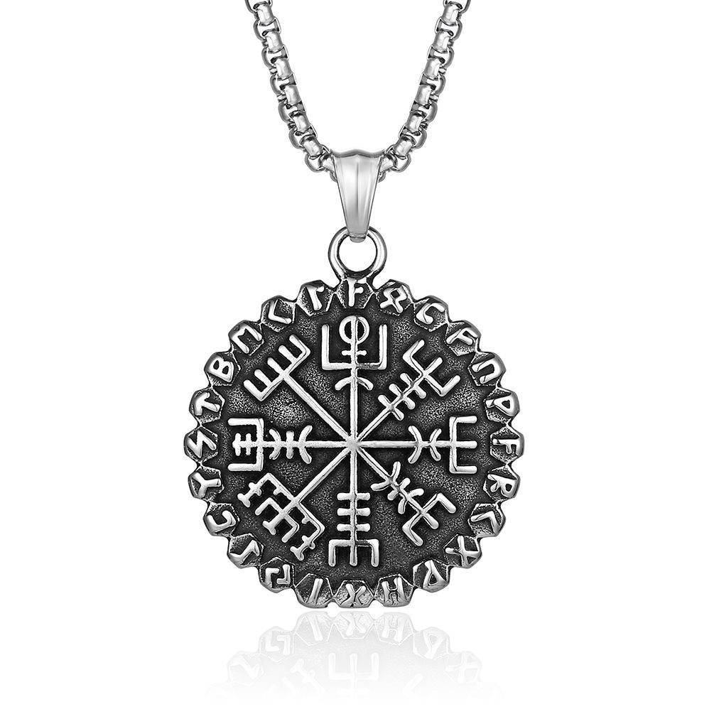 Planderful Viking Compass Necklace For Men Durable Titanium Steel Snowflake Pendant Retro Nordic Jewelry