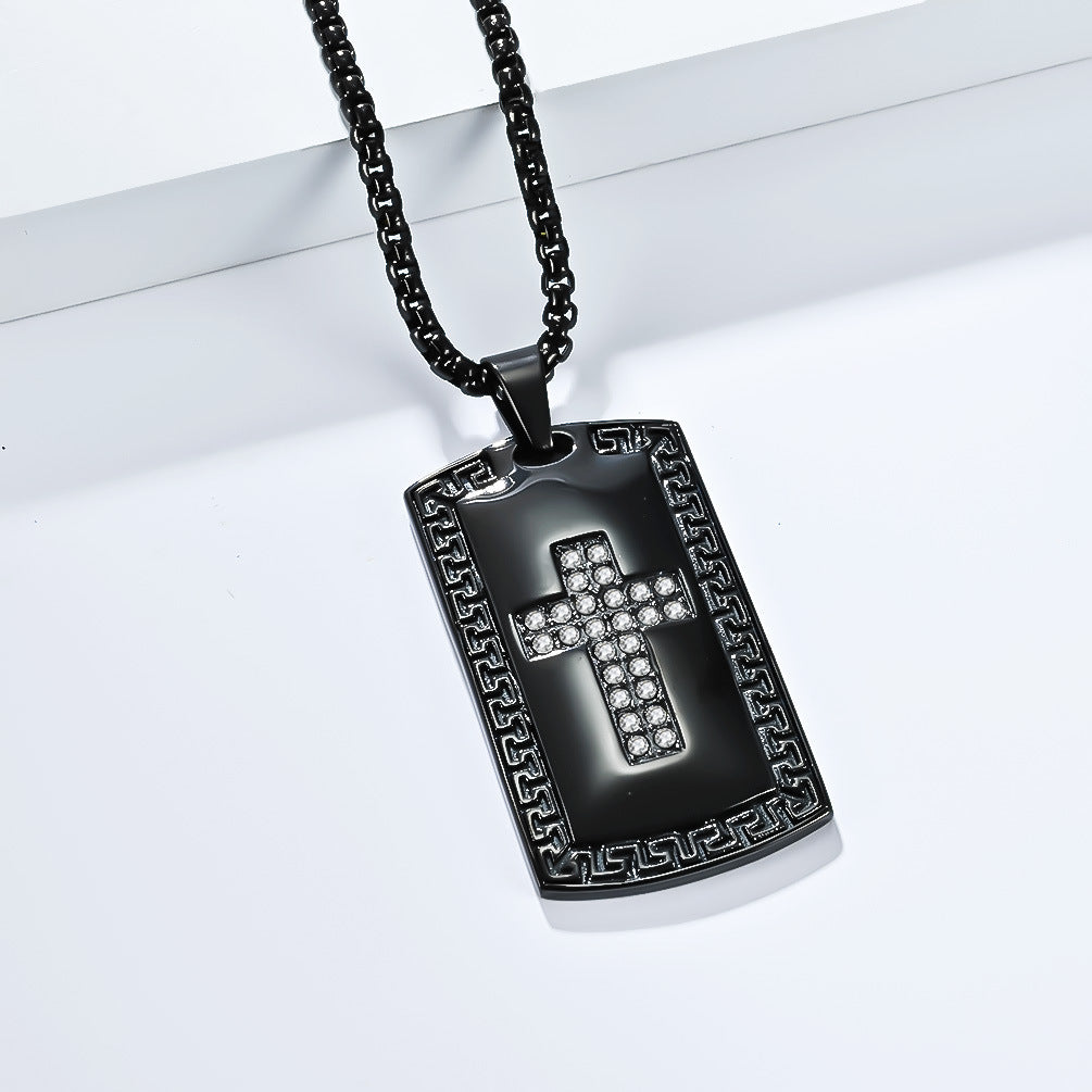 Planderful Everyday Genie Cross Necklace For Men Zircon In Titanium Steel Pendant Light Luxury Durable Finish