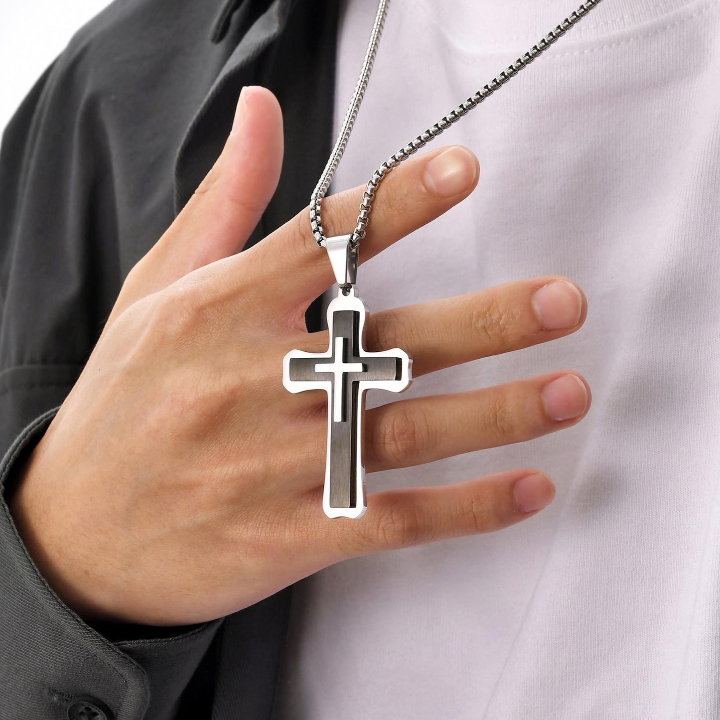 Necklaces Men's Triple Cross Pendant Necklace Stainless Steel Jewelry Wholesale