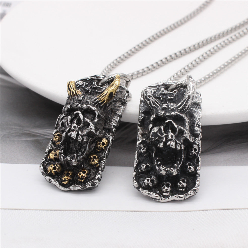 Horned Monster Skull Titanium Steel Pendant Necklace