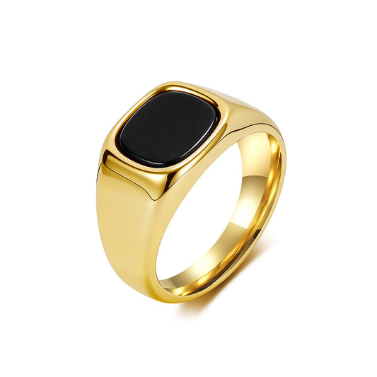 Planderful Everyday Genie Square Black Stone Titanium Steel Ring With Cold Neutral Finish For Unisex Jewelry