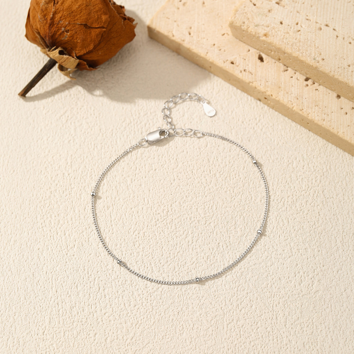 925 Sterling Silver Fine Bead Chain Bracelet