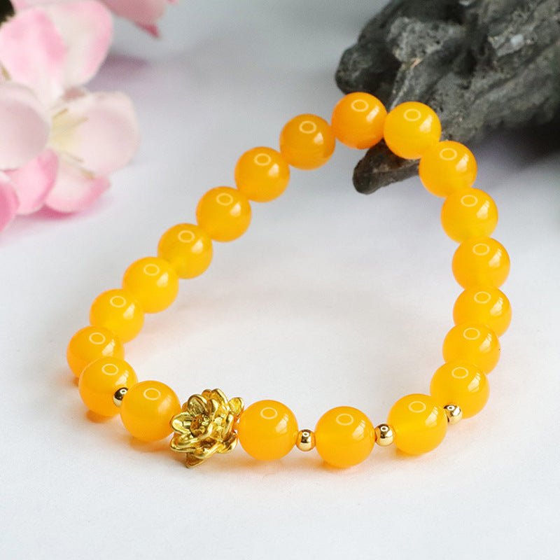 Golden Lotus Chalcedony Bracelet - Sterling Silver Female Jewelry