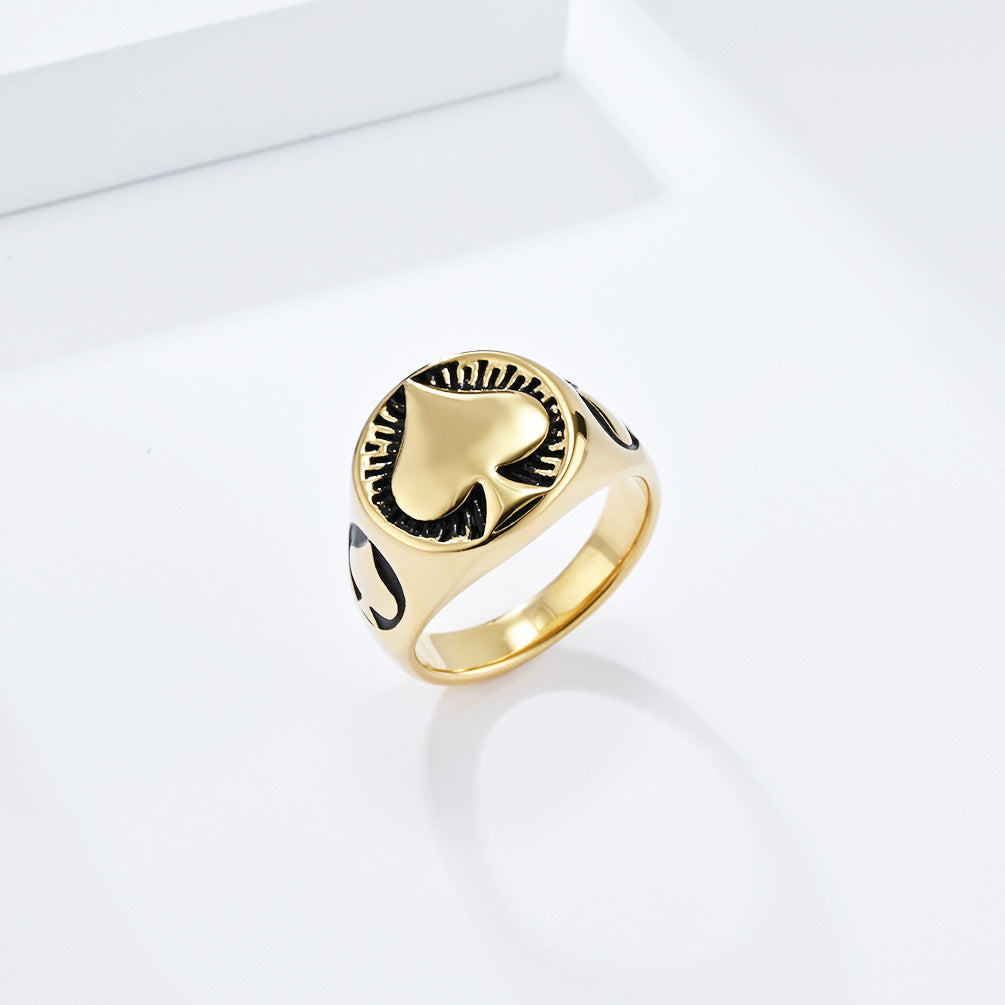 European and American Style Poker Spade Titanium Steel Ring for Men