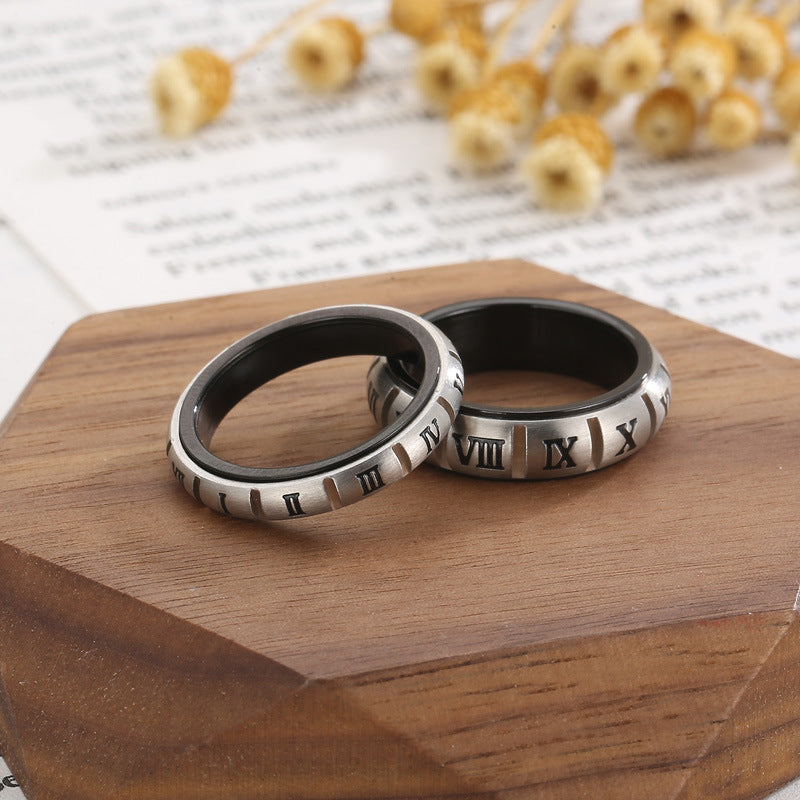 Couple Ring, Japanese And Korean Creative Stainless Steel Sand Surface Can Be Rotated