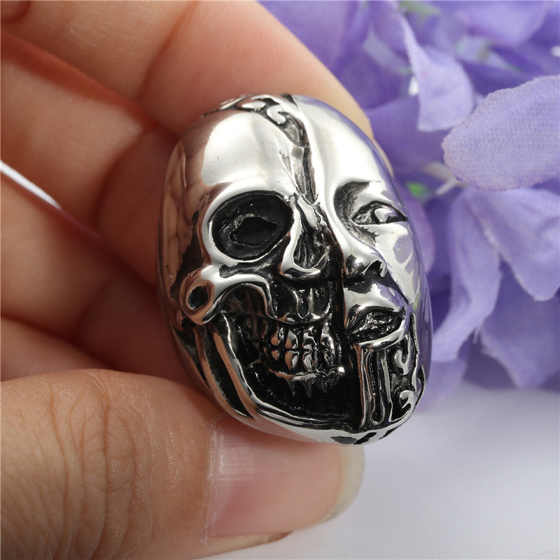 Retro Punk Titanium Steel Skull Ring for Men - Two-Sided Design