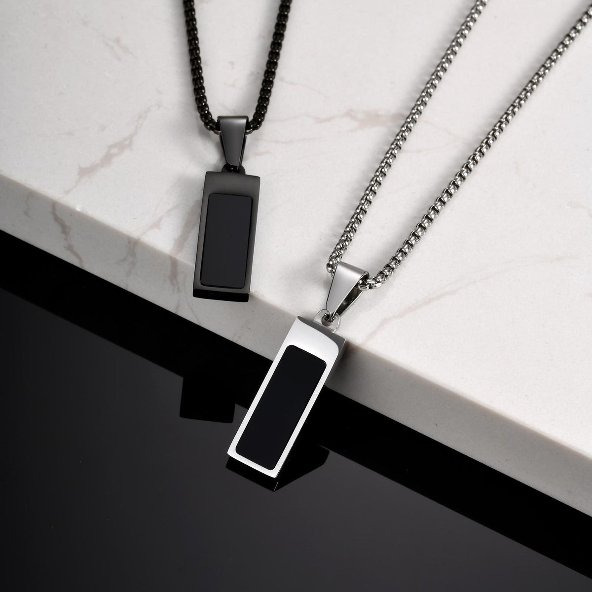 Minimalist Bar Pendant — Black or Silver, Chain Optional