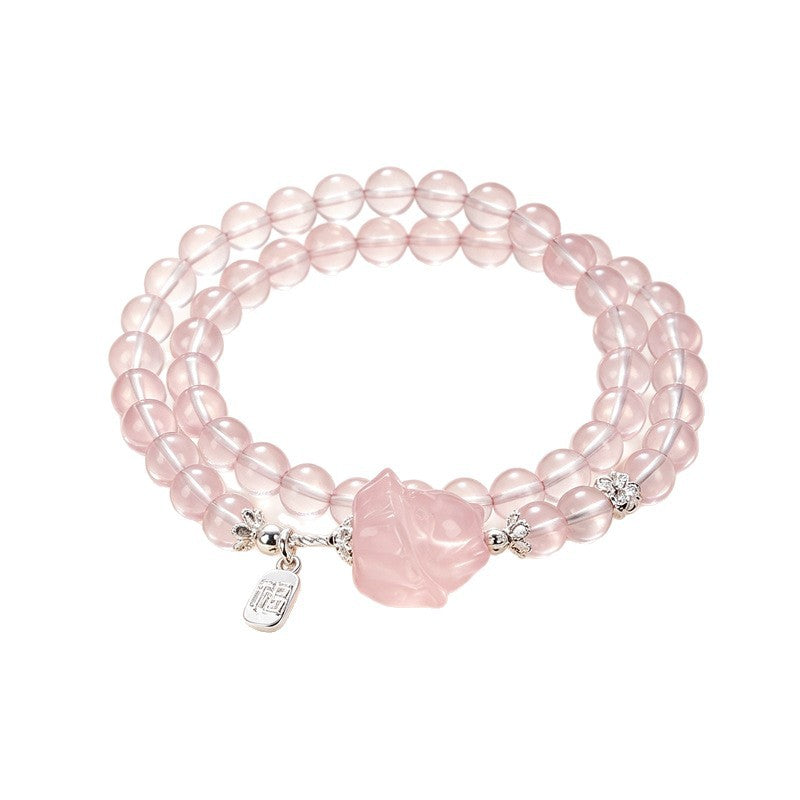 Rose Quartz Crystal Nine-Tailed Fox Bracelet