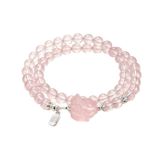 Rose Quartz Crystal Nine-Tailed Fox Bracelet
