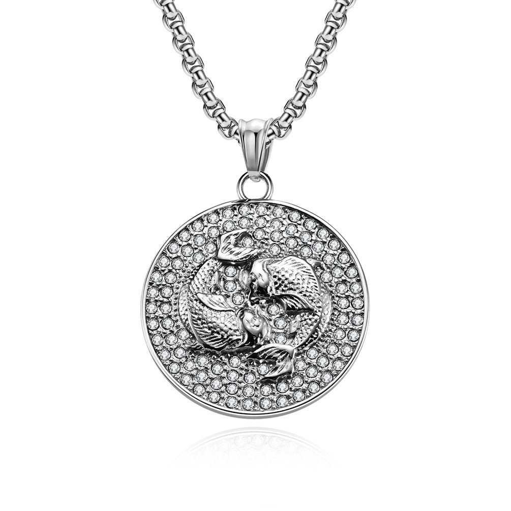 Planderful Twelve Constellations Zircon Titanium Steel Pendant For Hip Hop Style Fans