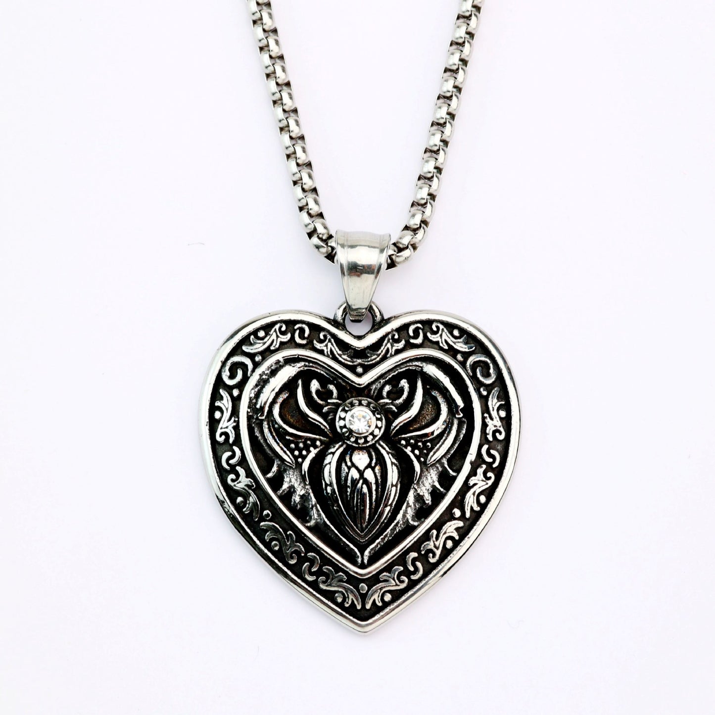 Planderful Retro Spider Cross Pendant Stainless Steel Necklace Unisex For Men And Women