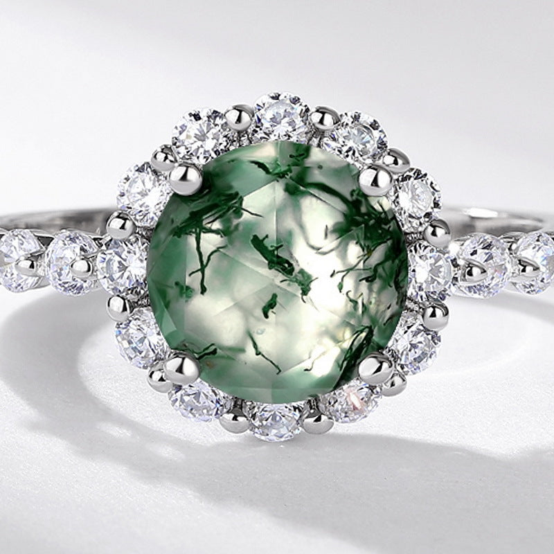 S925 Sterling Silver Moss Agate Signature Ring
