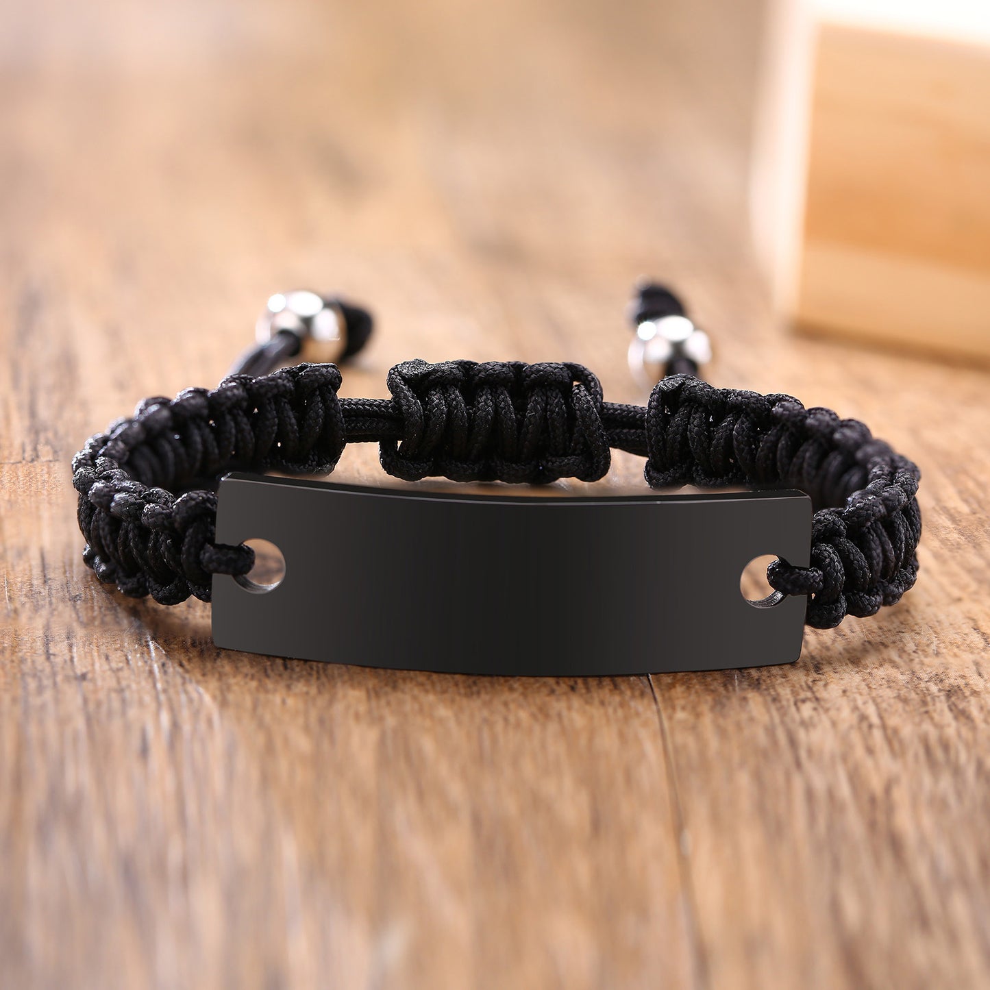 Stainless Steel Blank Curved Brand Nylon Rope Woven Bracelet for Men