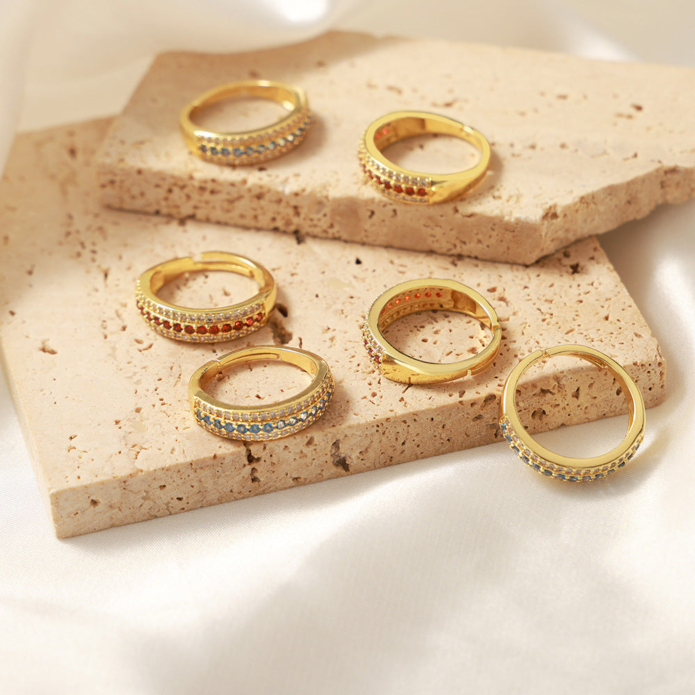 Colorful Zircon Adjustable Ring in Stylish Copper - High-End Fashion Jewelry