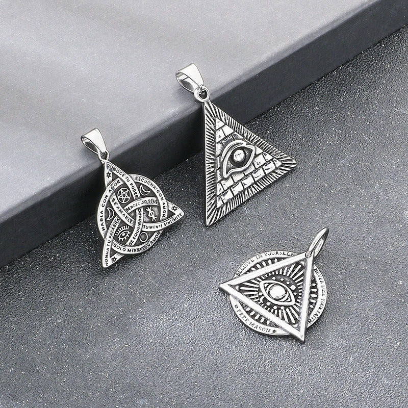 Retro Triangle Knot Pendant, Ancient Pyramid Eye Of Horus Stainless Steel Men's Necklace