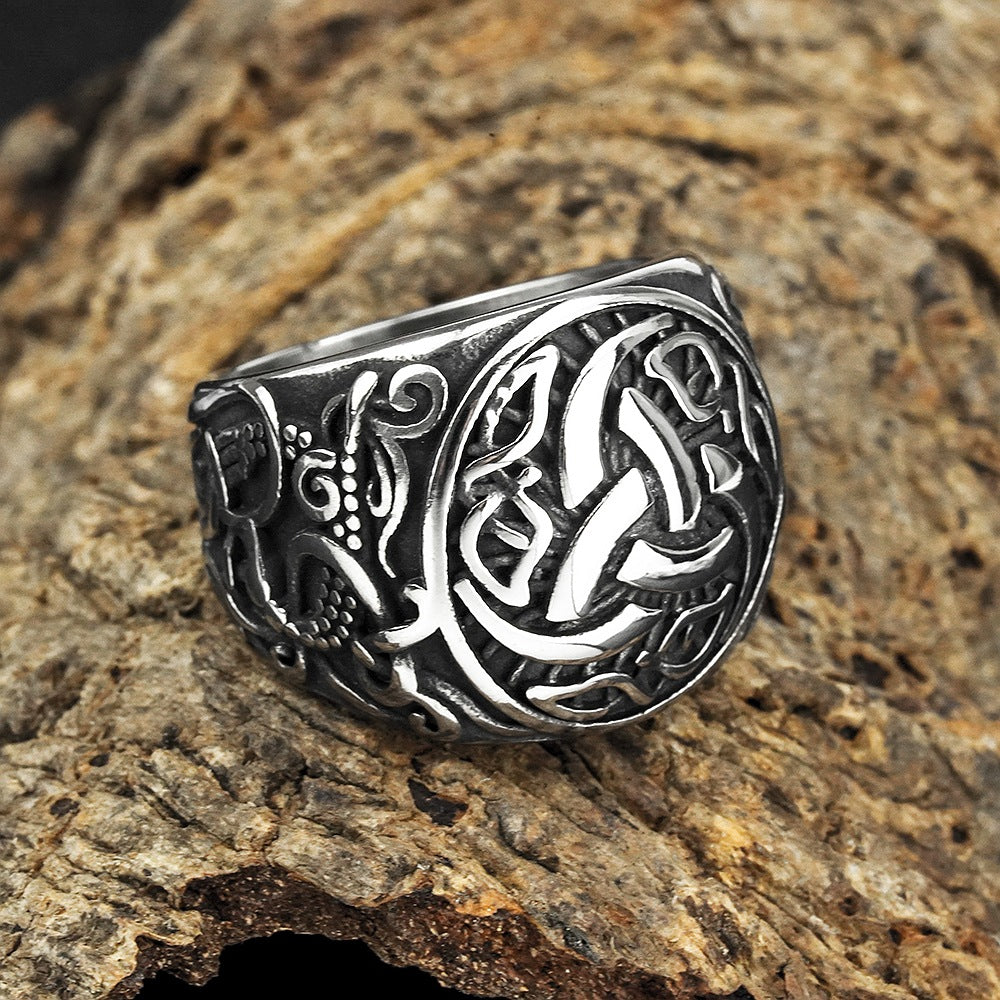 European And American Jewelry Wholesale Men's Titanium Steel Ring Retro Viking Celtic Knot Dragon Ring