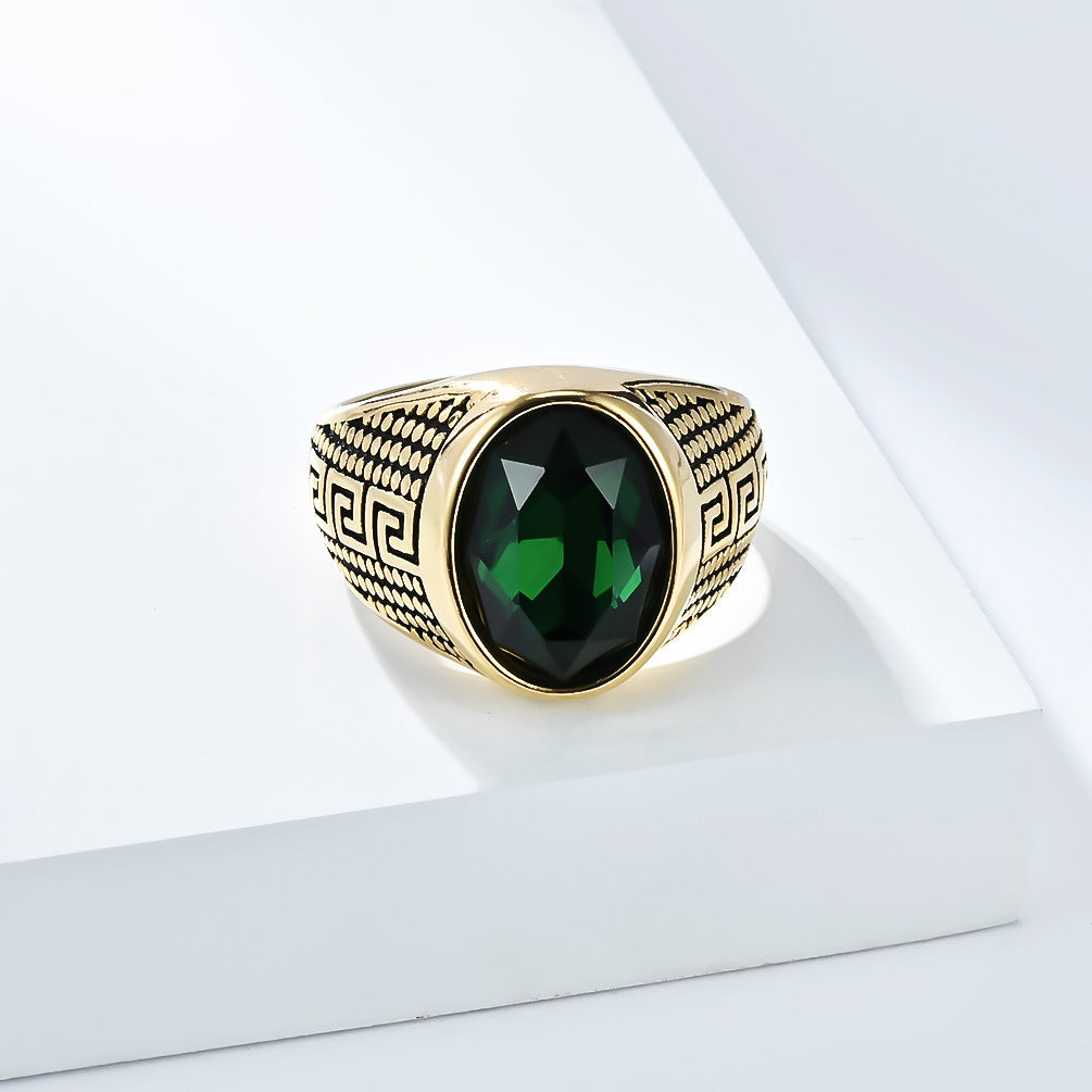 Planderful Titanium Steel Zircon Ring With Great Wall Pattern For Men Fade Resistant Durable Jewelry
