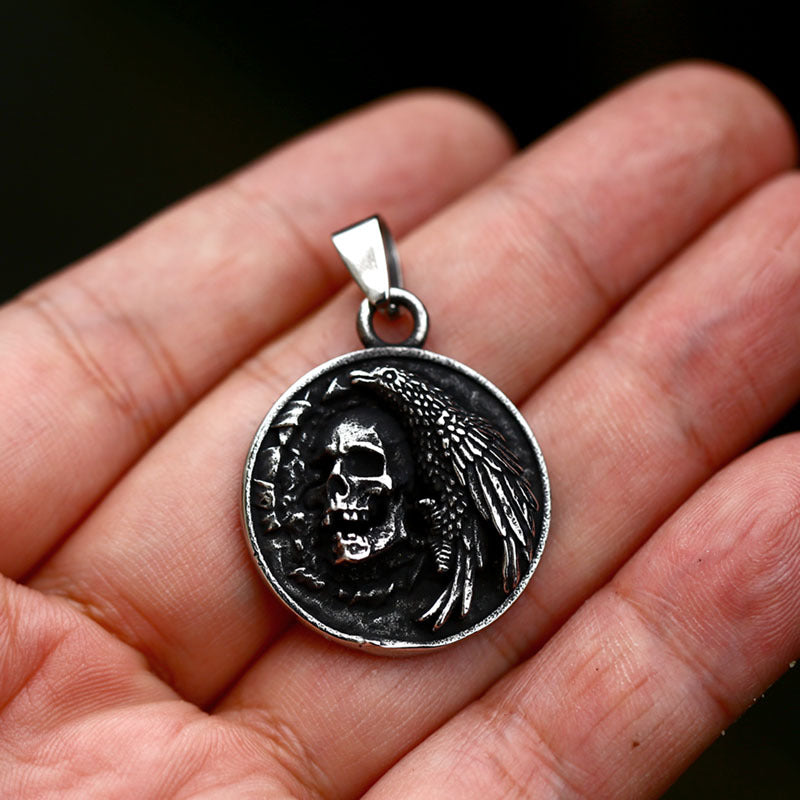 Stainless Steel Skull Pendant – Crow Titanium Steel Men's Necklace With