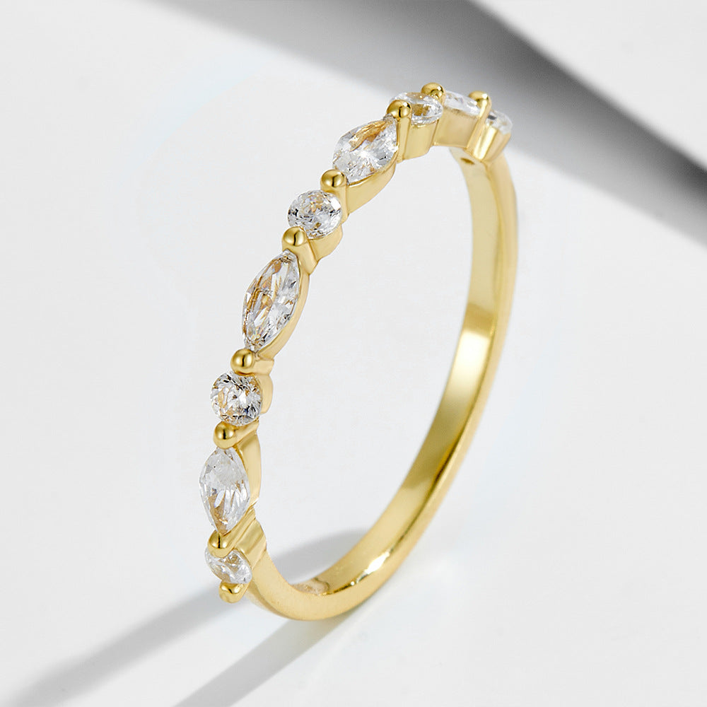 Planderful S925 Sterling Silver Zircon Ice Flower Ring Set For Women Elegant Light Luxury Jewelry