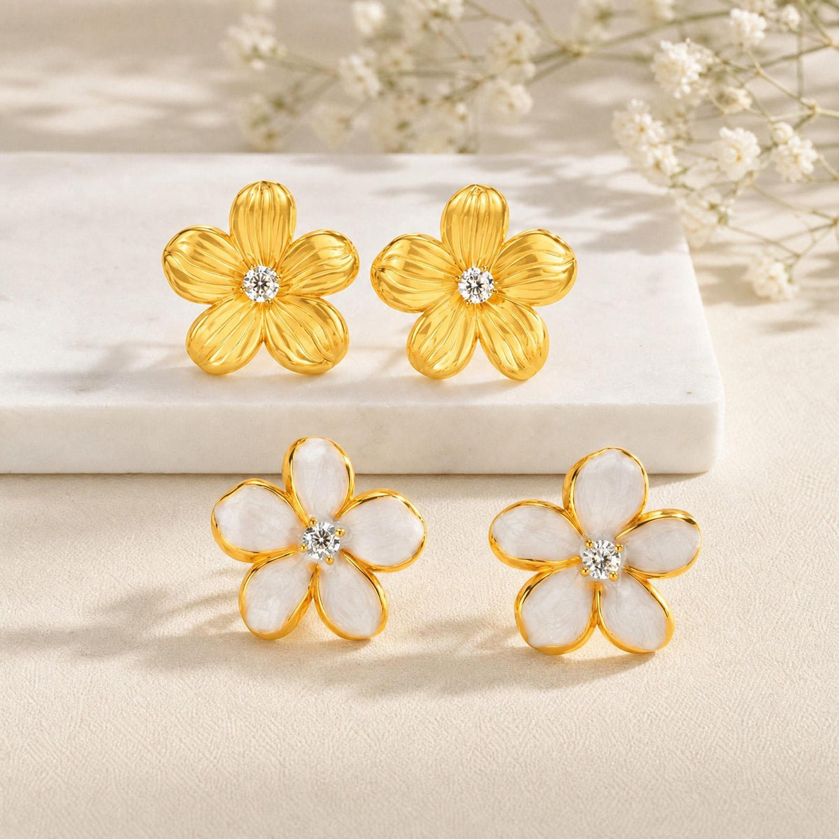 Stainless Steel Zircon Floral Earrings