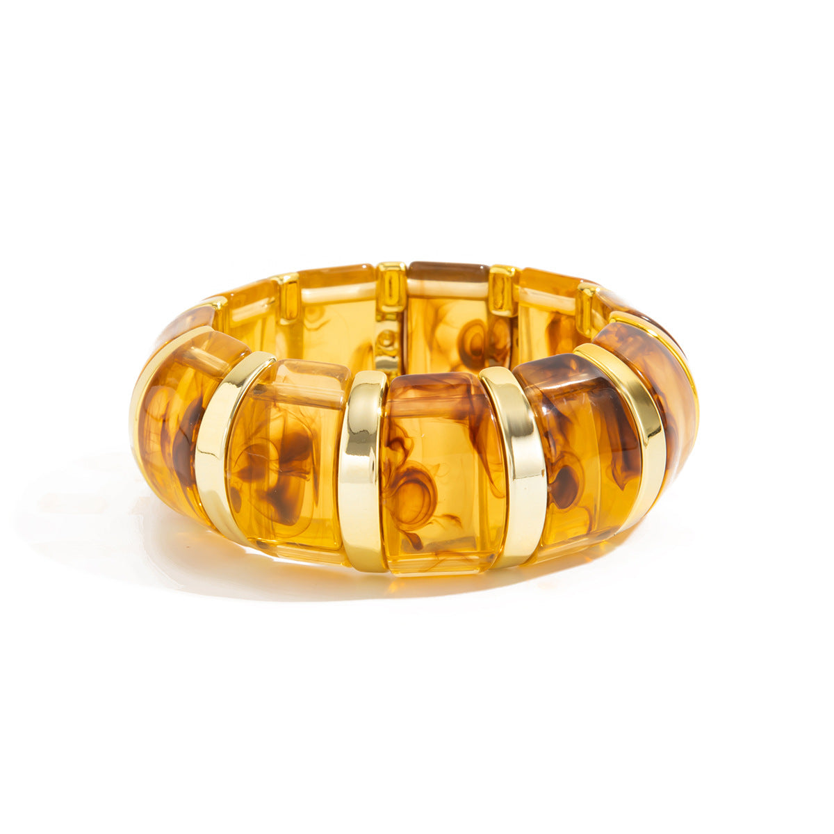 Planderful Translucent Smudged Resin Elastic Bracelet With Colorful Splice Vienna Verve Statement Jewelry For Women