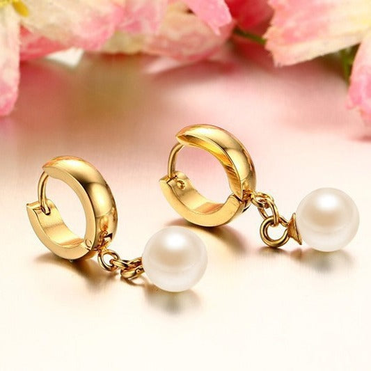 Popular Jewelry Spot 8MM Titanium Steel Pearl Earrings