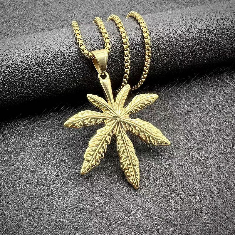 Steel Necklace – Minimalist Maple Leaf Tag Pendant