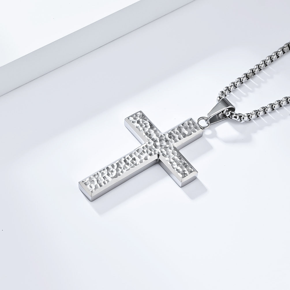 Planderful Titanium Steel Cross Necklace For Men Hand-Hammered Irregular Pendant Everyday Genie Collection