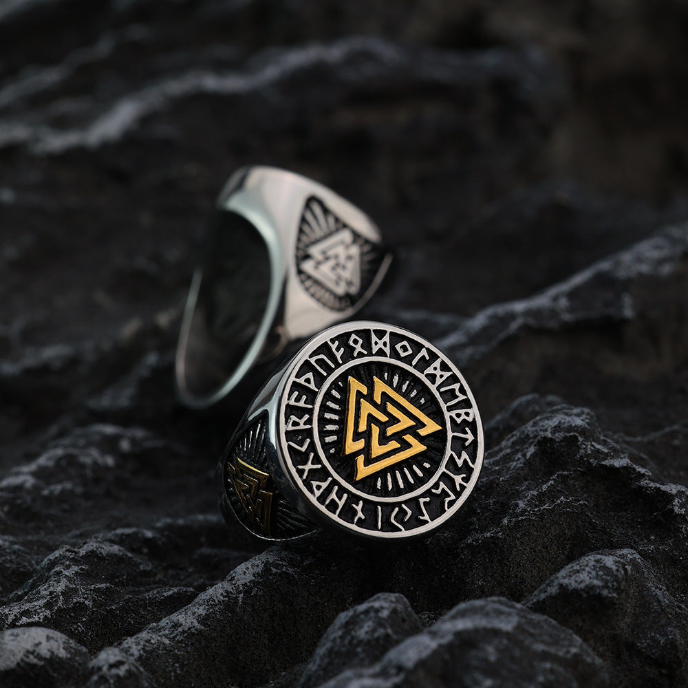 Nordic Vintage Stainless Steel Men's Ring Viking Triangle