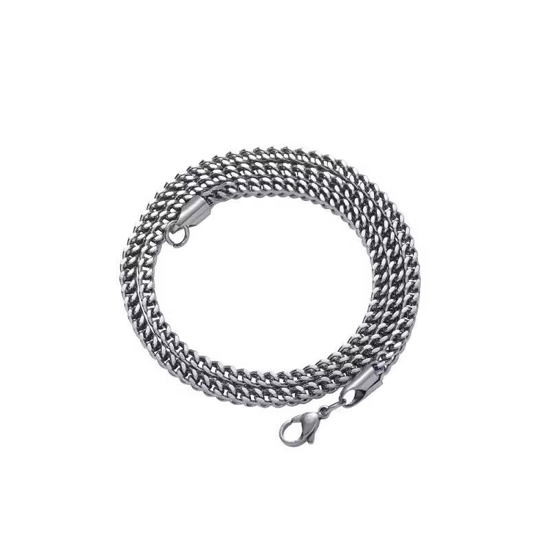 Planderful Jewelry Stainless Steel Mens Necklace 3mm Front Back Grind Hip Hop 18K Gold Plated