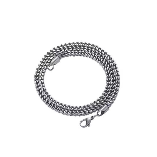 Planderful Jewelry Stainless Steel Mens Necklace 3mm Front Back Grind Hip Hop 18K Gold Plated