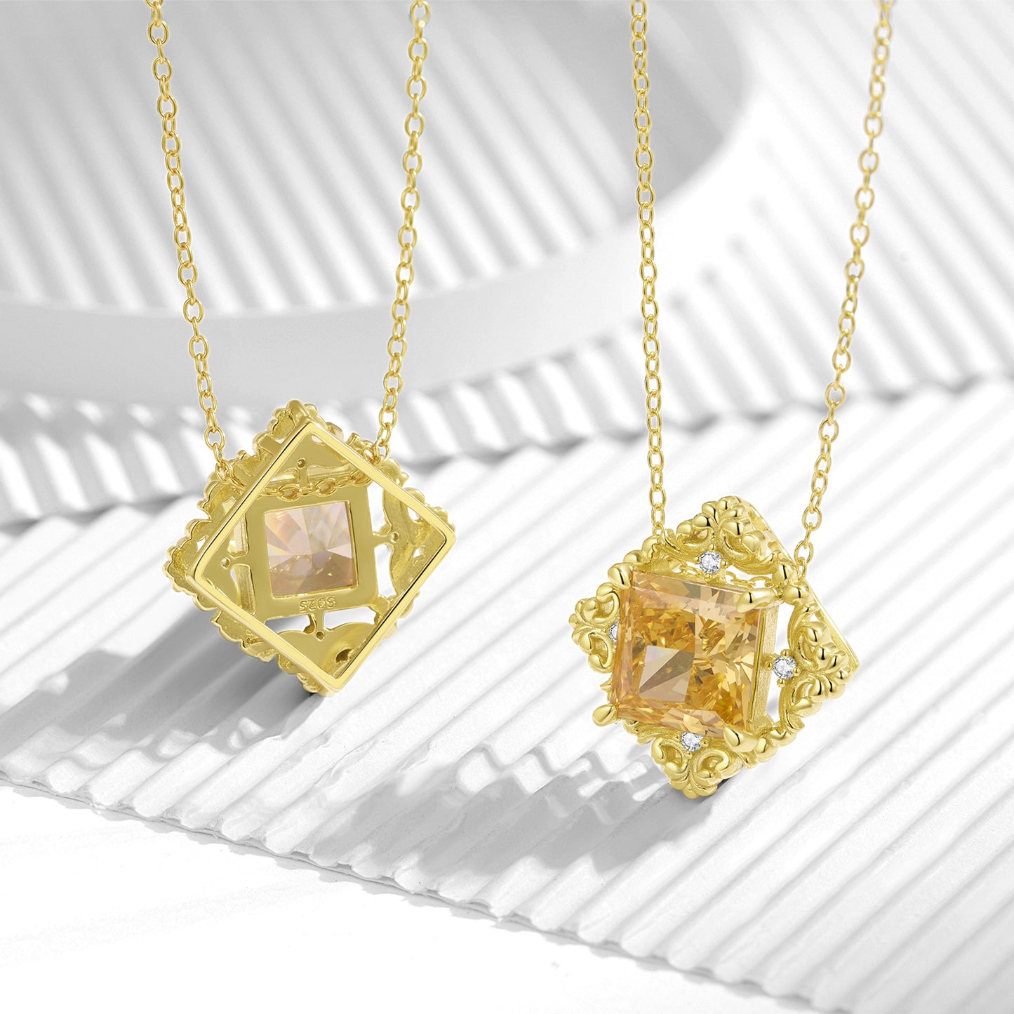 Planderful Everyday Genie Necklace – Elegant Retro Rhombus Pattern in S925 Silver