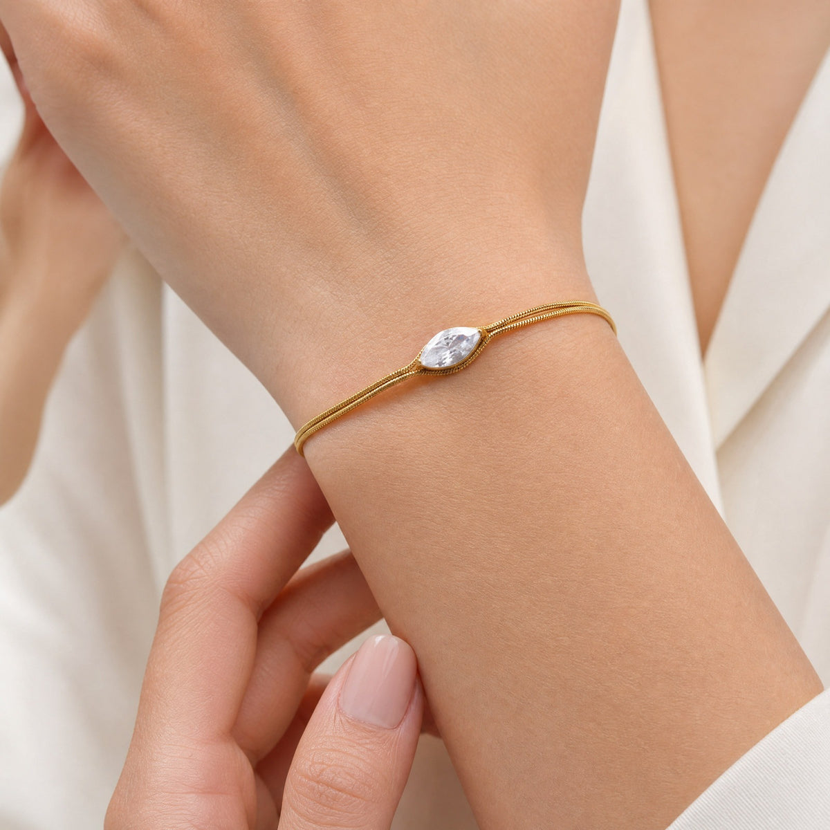 Snake Zircon Gold-Plated Stainless Steel Bracelet