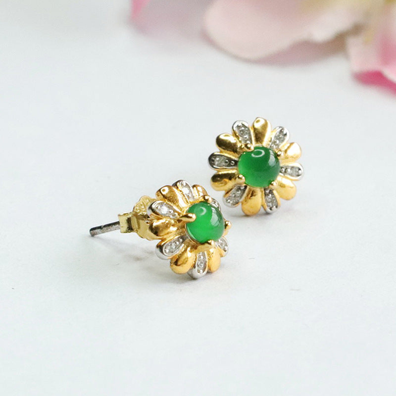 Icy Green Jadeite Petal 925 Silver Stud Earrings