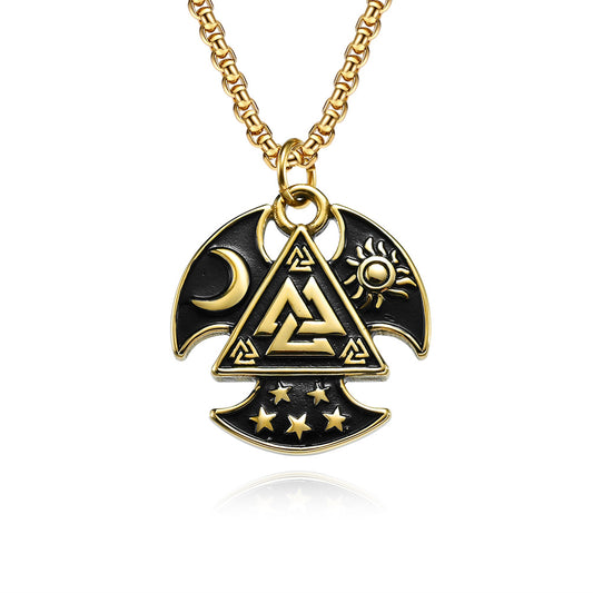 Planderful Viking Odin Tomahawk Necklace Titanium Steel Triangle Knot Pendant For Men