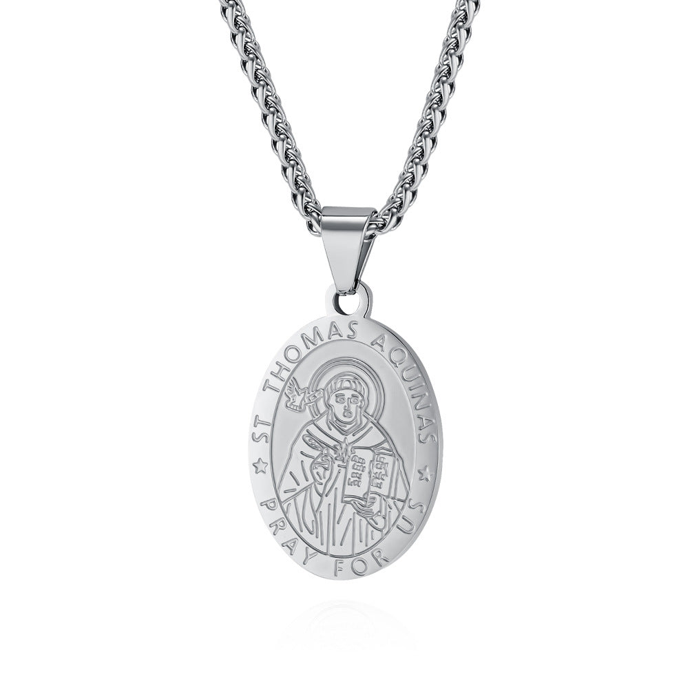Patron Saint Archangel Oval Medal Pendant Titanium Steel Unisex Necklace By Planderful Everyday Genie Protection Gift
