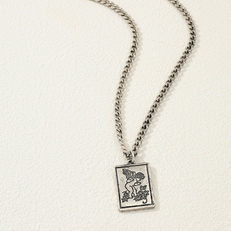 Angel Square Pendant Chain Necklace with Hip-Hop Flair - Vienna Verve Collection