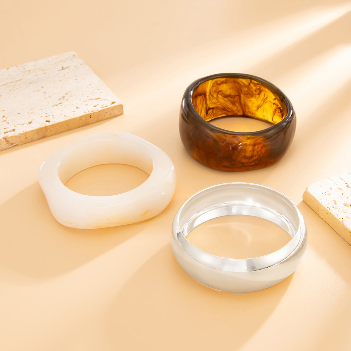 Irregular Smudged Resin Wide-Edge Bracelet Mirror Plain Ring Retro Bracelet