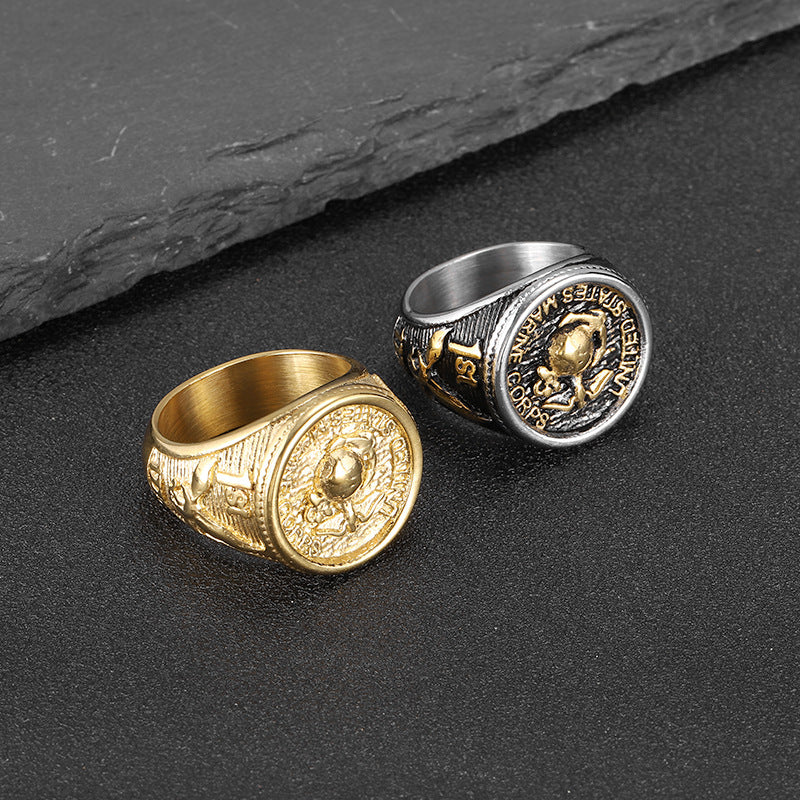 Stainless Steel Polished Gold Plated Marine Eagle Mens Ring By Planderful Everyday Genie For Modern Grooms
