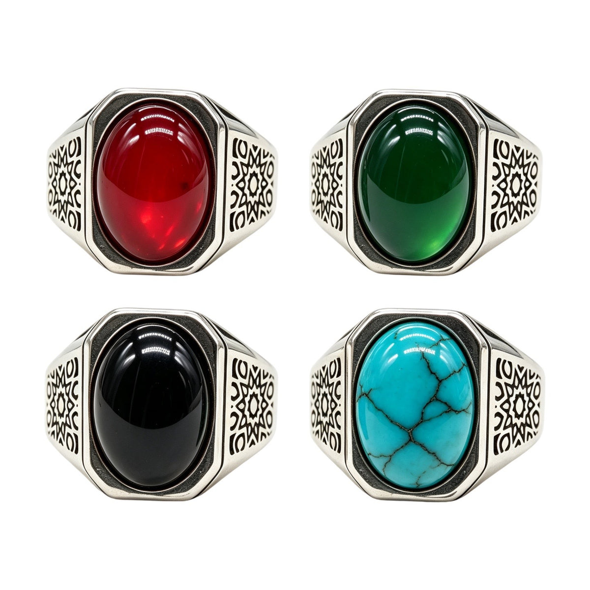 Star-Detail Gemstone Titanium Steel Ring