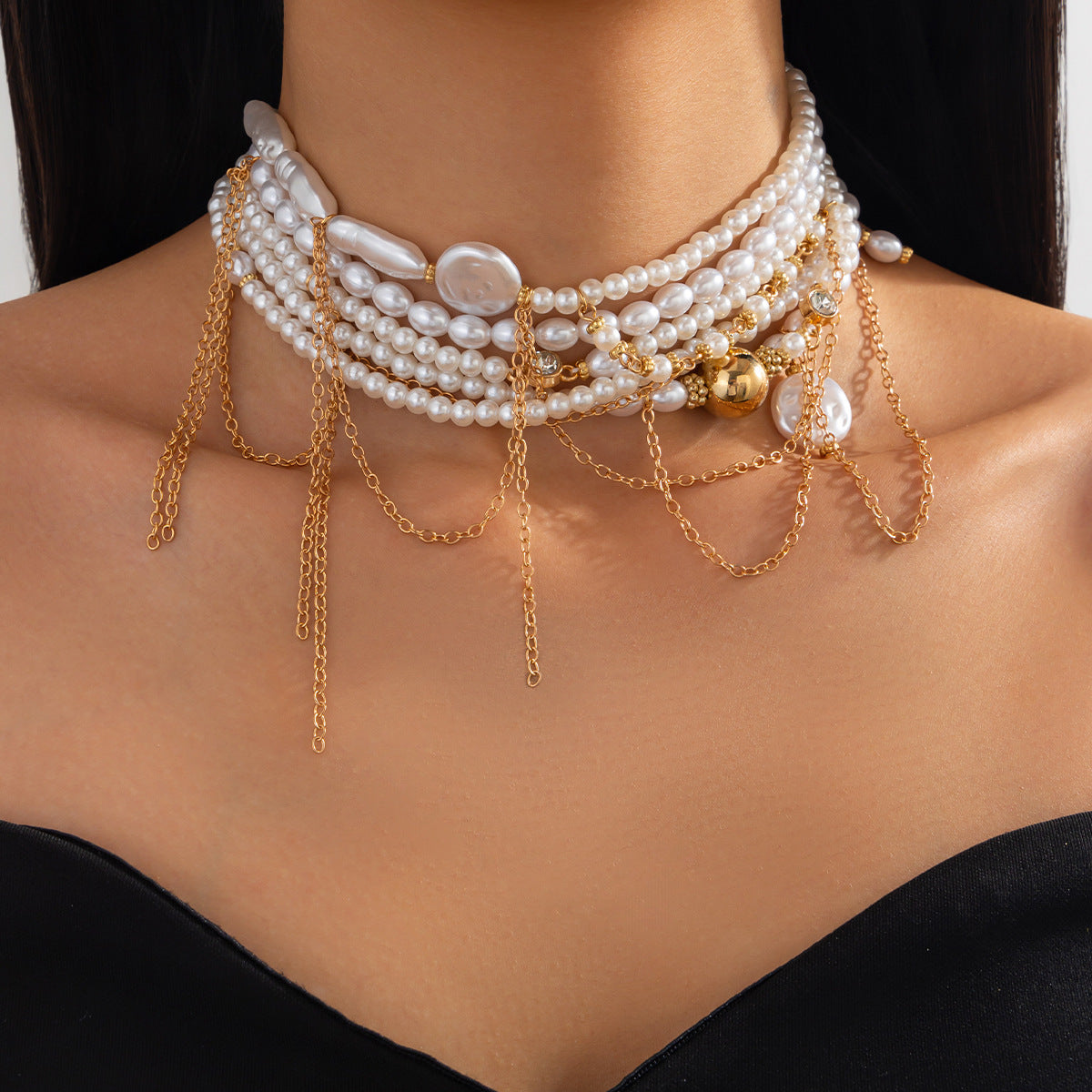 Pearl-Style Bead Tassel Choker