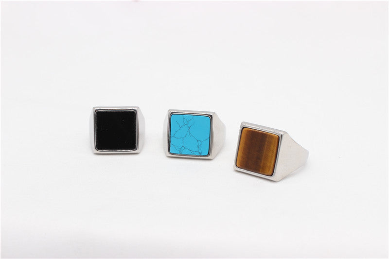 Planderful Titanium Steel Ring For Men Unisex Square Stone Minimalist Protection Statement