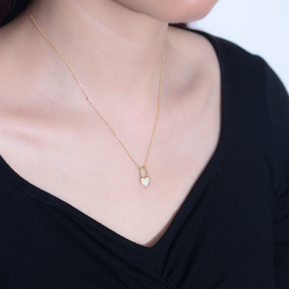 Planderful Sterling Silver Love Lock Necklace For Women Minimalist Geometric S925 Light Luxury Collarbone Chain