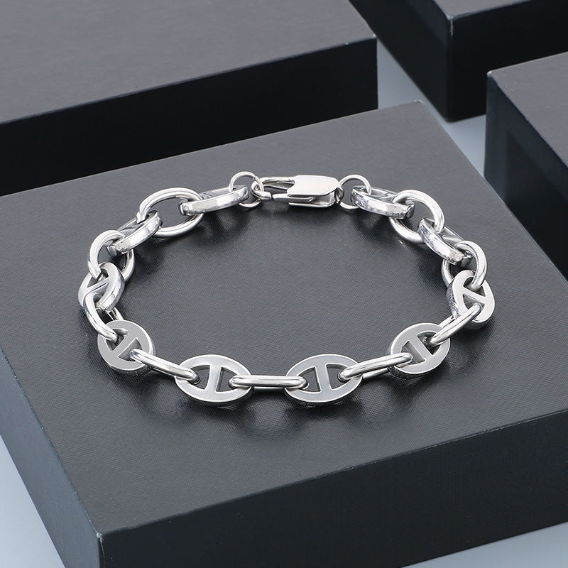 Planderful Mens Stainless Steel Pig Nose Chain Bracelet