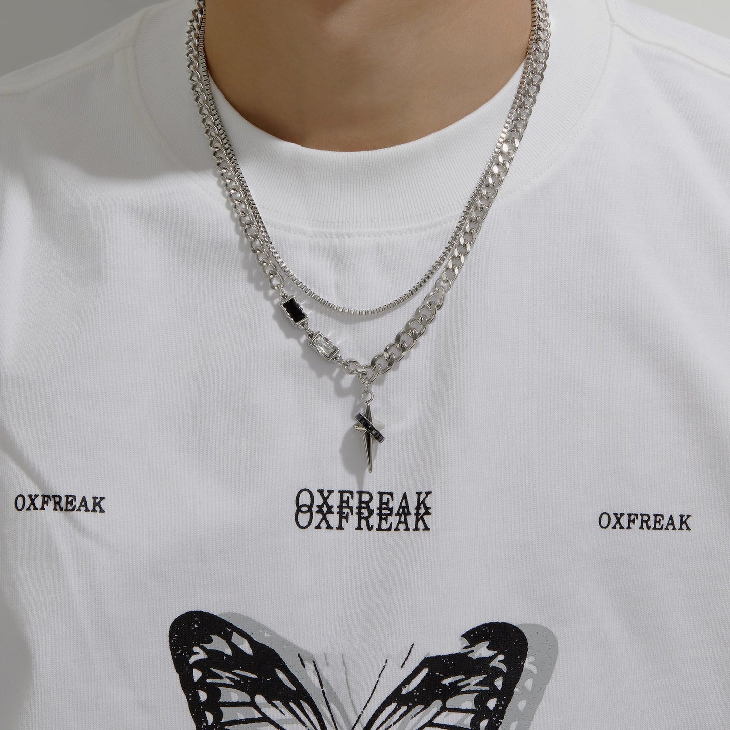 Planderful Jewelry Titanium Steel Surrounding Tetragonal Star Necklace For Mens Style Everyday Wear