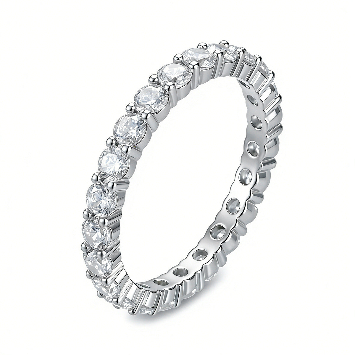 S925 Sterling Silver Full Circle Zircon Single Row Zircon Ring Classic Stack Wearing