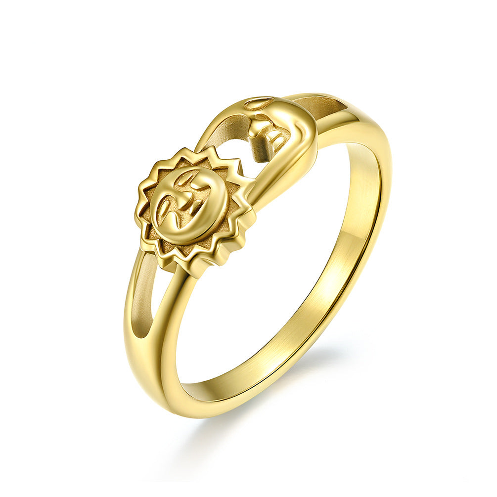 Smile Face Sun Moon Wedding Proposal Engagement Memorial Ring