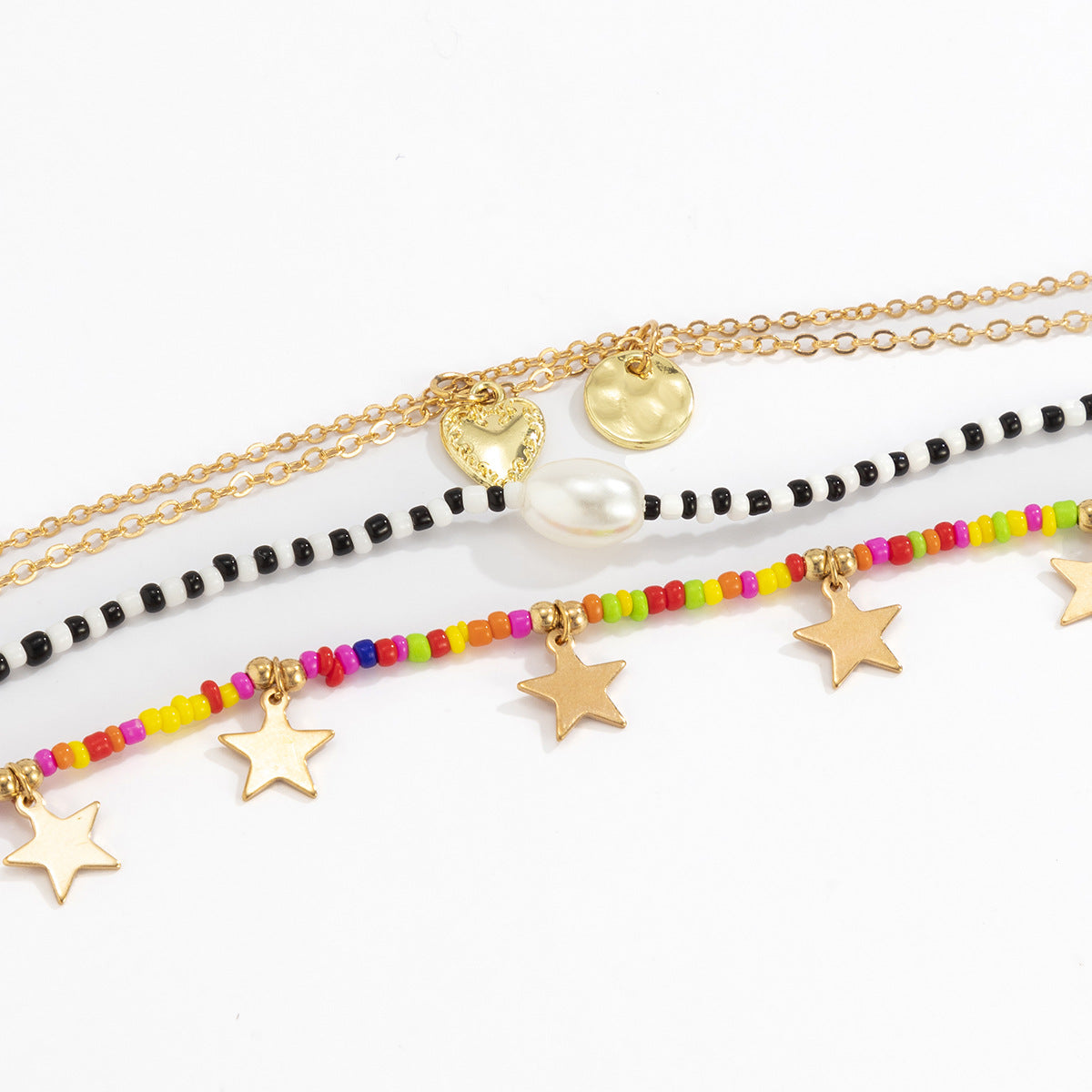Planderful Vienna Verve Beaded Heart Necklace For Women Colorful Fringe Star Pendant Statement Jewelry