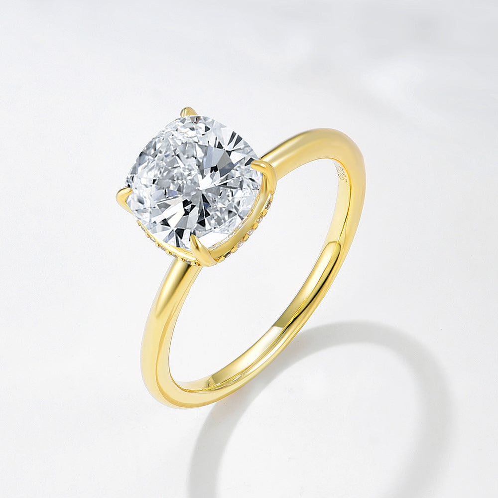 S925 Sterling Silver 2.5 Carat Zircon Ring Fat Square 8 Ice Flower Cut